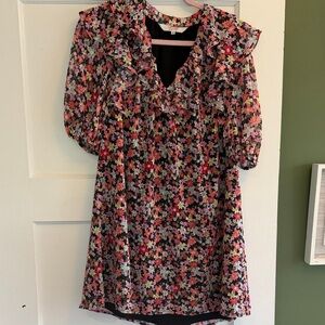 Crosby by Mollie Burch Floral Trim  Dress- Black with Multicolor Floral